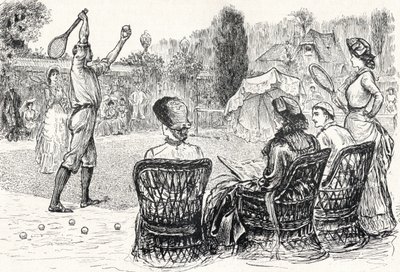 Lawn Tennis in 1883, engraved from the original drawing in Punch Magazine, from 